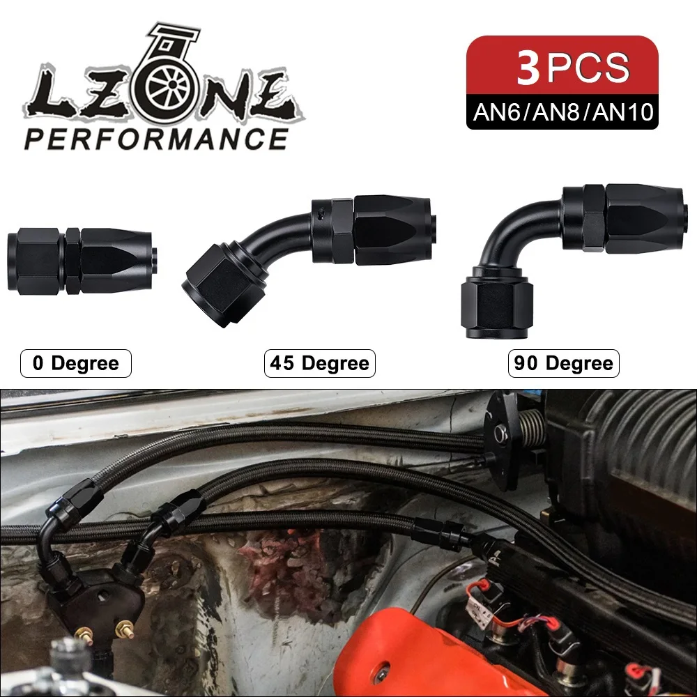 

Set AN6 AN8 AN10 Straight 45 90 180 Degree Oil Fuel Swivel Hose End Fitting Oil Hose End Adaptor Kit Black / Blue&Red