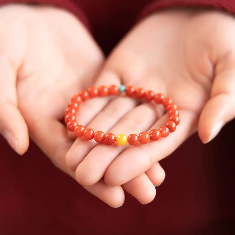 

Natural Persimmon South Red Agate Hand String Honey Wax Turquoise Transport Small Rice Bead Mm Multi Circle Bracelet
