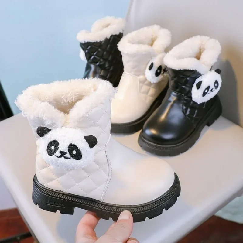 Moda crianças sapatos de algodão inverno novo pelúcia quente meninas princesa botas de couro anti deslizamento do bebê botas curtas do miúdo