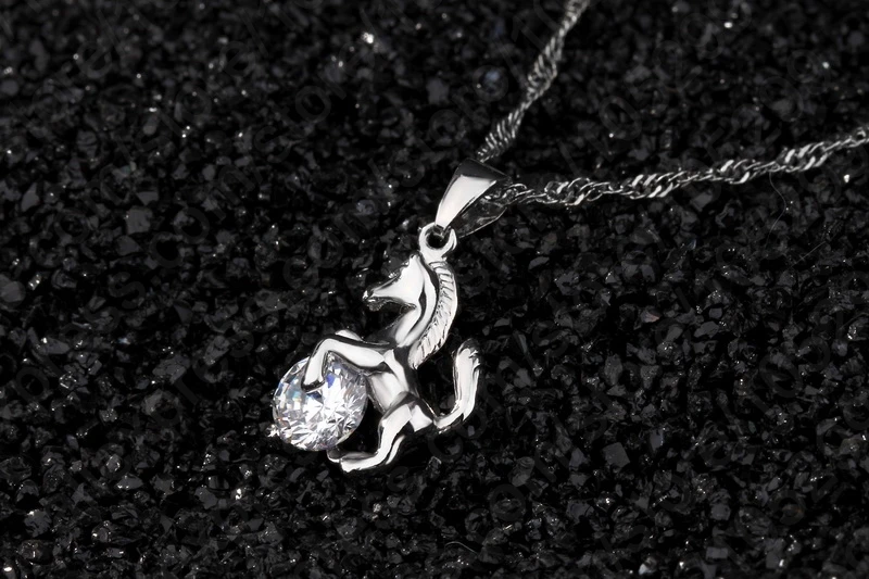Animal Horse Pendants Necklace Drop Earrings Set For Party Gift Women 925 Sterling Silver Crystal Jewelry Sets Accessory