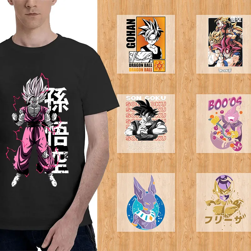 Parches Termoadhesivos para Ropa, Pegatinas de Transferencia de Calor, Dragones, Anime, Son Goku, Calcomanías para Camisetas, Parches para Planchar, Pegatinas DIY para Ropa, Bolsos y Sombreros