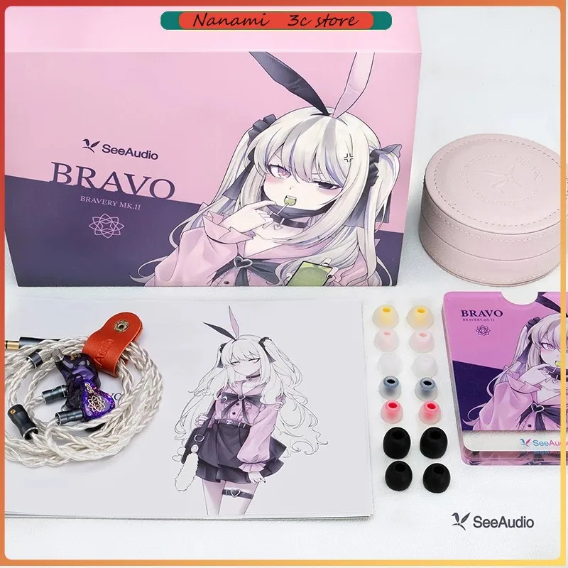 Fones de Ouvido com Fio SeeAudio Bravo Courage 2ª Geração, Conector 4.4mm, Bobina Simples, Tripla BA, Quatro Drivers, Intra-auriculares HiFi, Presentes
