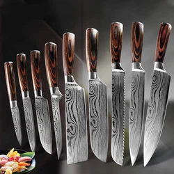 Kitchen Knives Chef Knife 7CR17 High Carbon Stainless Steel Damascus Drawing Gyuto Cleaver Set Slicer Santoku Knife