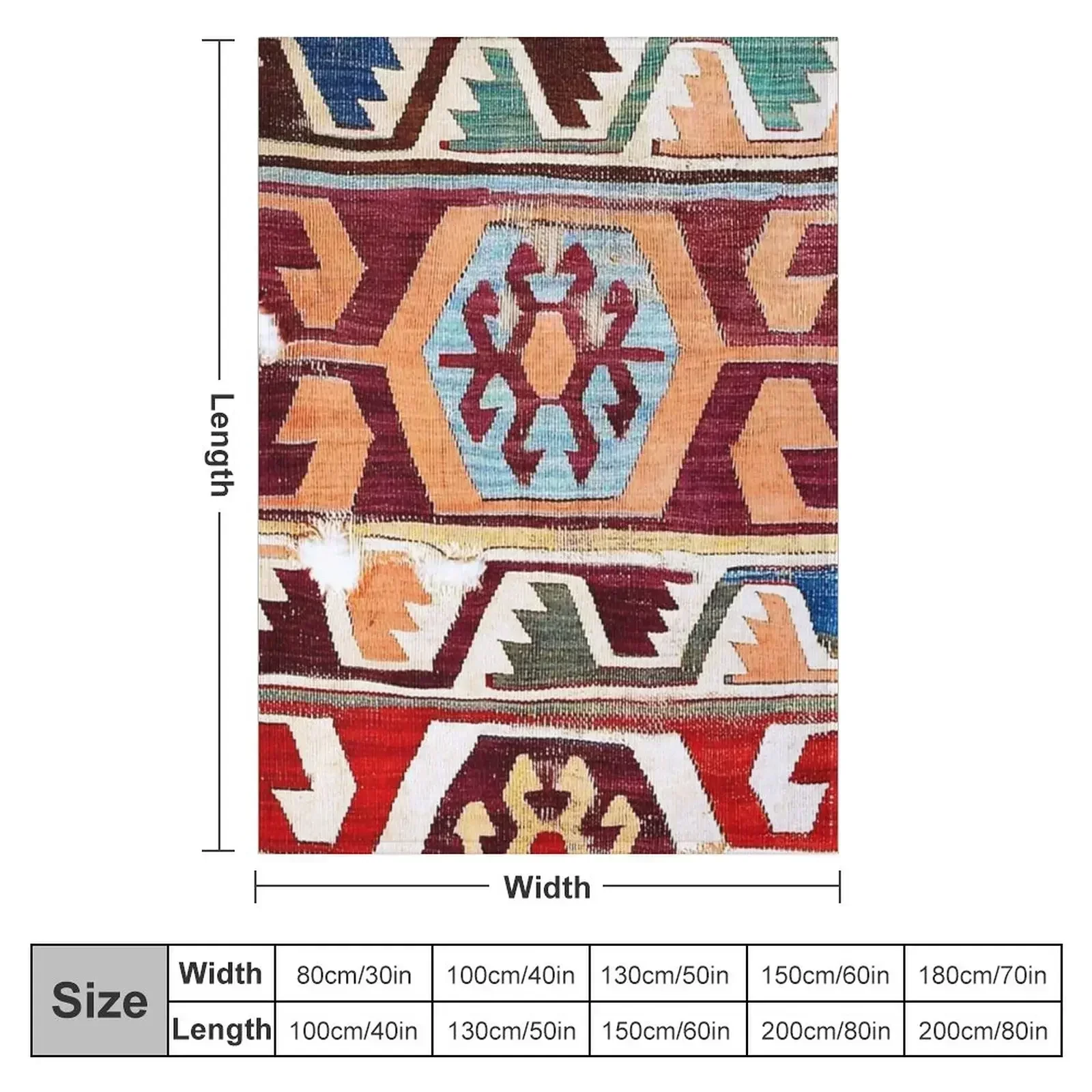 Konya 18th Century Central Anatolian Kilim Print Throw Blanket couch cozy soft plush fuzzy picnic outdoor blanket