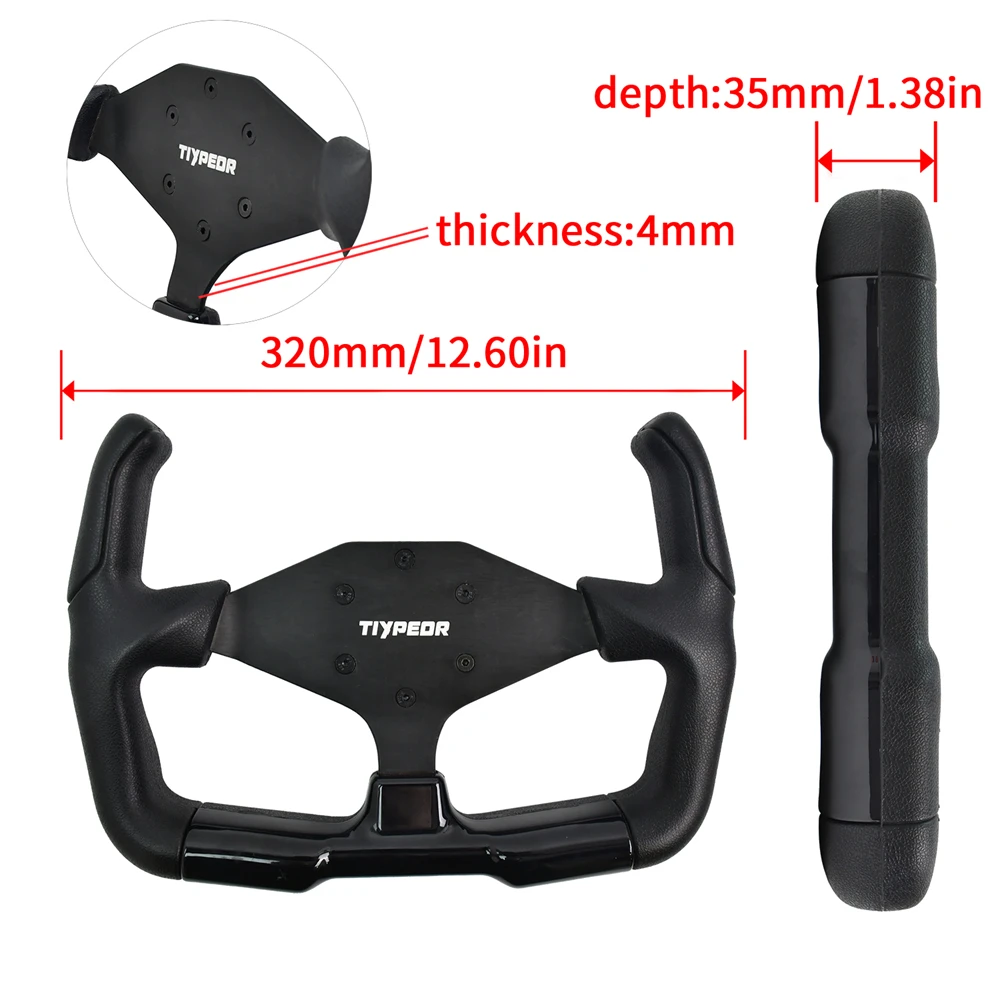 

TIYPEOR 13 inch D-shaped Universal Racing Steering Wheel Black Spoke Sports Steering Wheel For Drift Simulation Game