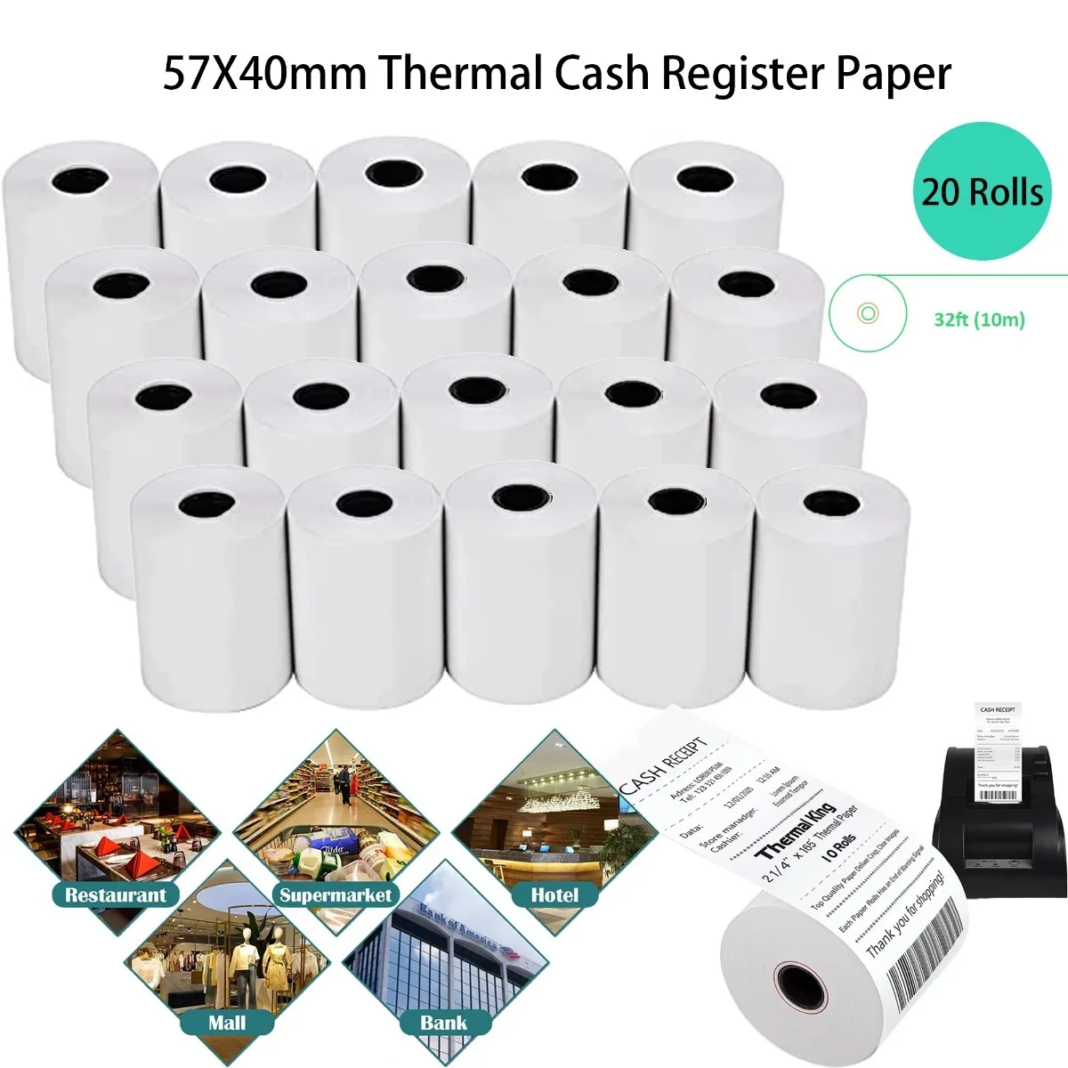 Thermal Receipt Paper Rolls,PAPRMA POS Cash Register Paper for Square Terminal Credit Card Machine Verifone VX510 VX570 FD50