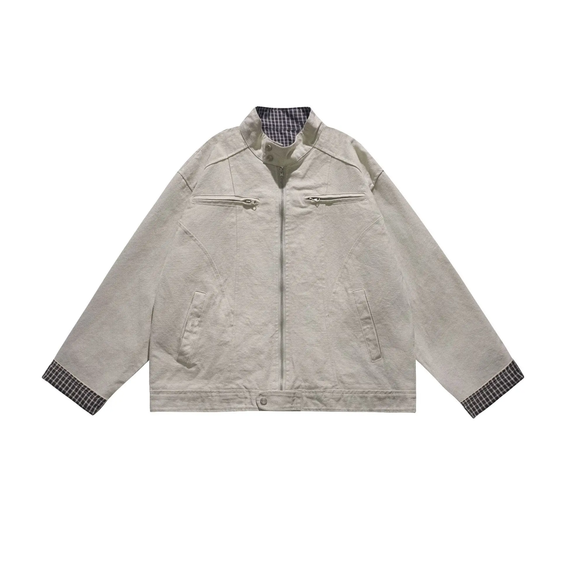 

Loose Casual Plaid Workwear Jacket Autumn New Style American Loose Long Sleeve Patchwork Youth Fashion Breathable Cotton