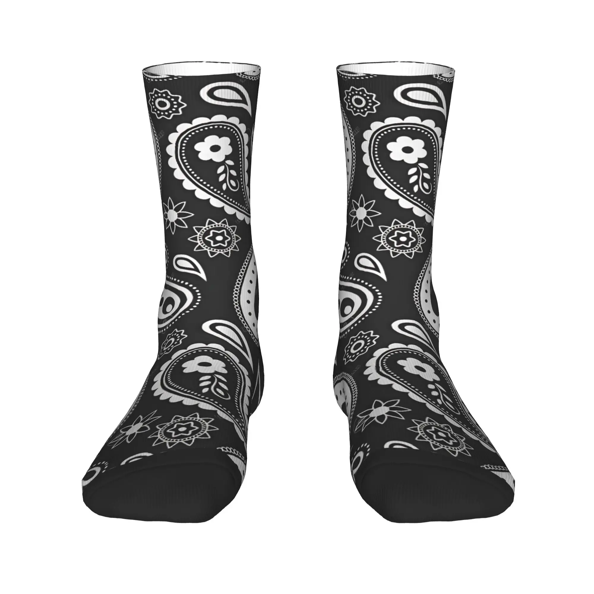 Black White Paisley Bandana Seamless Pattern Stockings Women Men  Socks Soft Breathable Casual Socks Anti Skid Pattern Socks