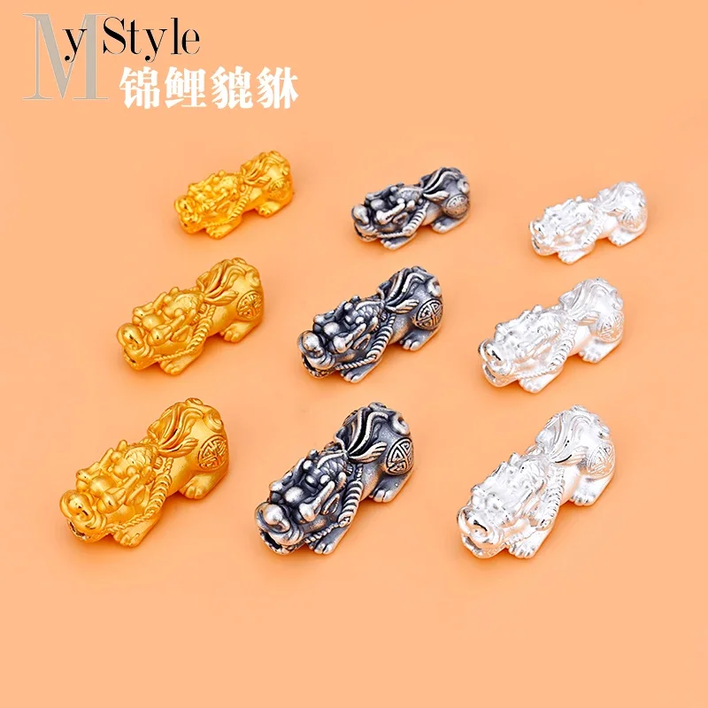 999 Zuyin 3D hard silver jewelry accessories Koi copper coin with separated beads hand DIY beading material knitting accessories