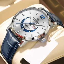 2024 New Men Watches Top Brand Luxury Blue Leather Chronograph Sport Watch For Men Fashion Date Waterproof Clock Reloj Hombre