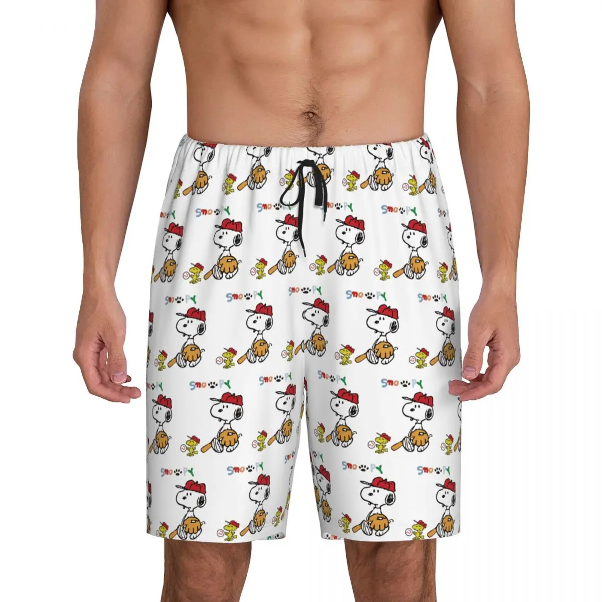 

Men's Manga Snoopy Woodstock Cartoon Dog Pajama Shorts Custom Print Sleep Pjs Sleepwear Bottoms with Pockets