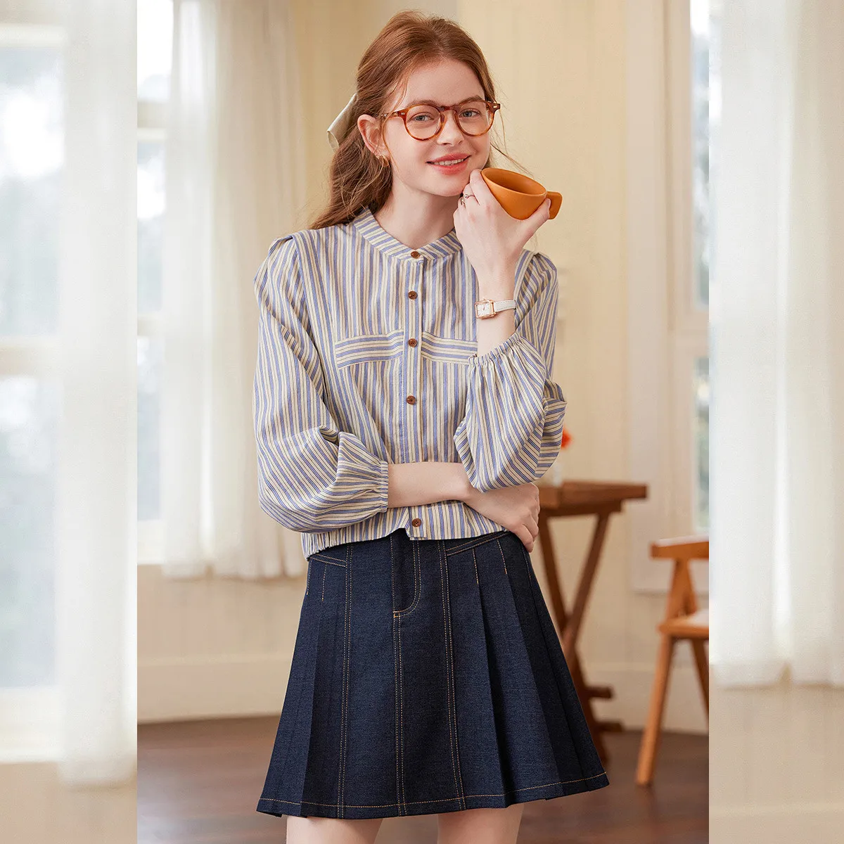 LOUIS YAO Nuove camicie a colori a contrasto scozzesi 2025 Primavera Moda retrò Camicia da donna a maniche lunghe Girocollo Non elasticizzato Top da donna