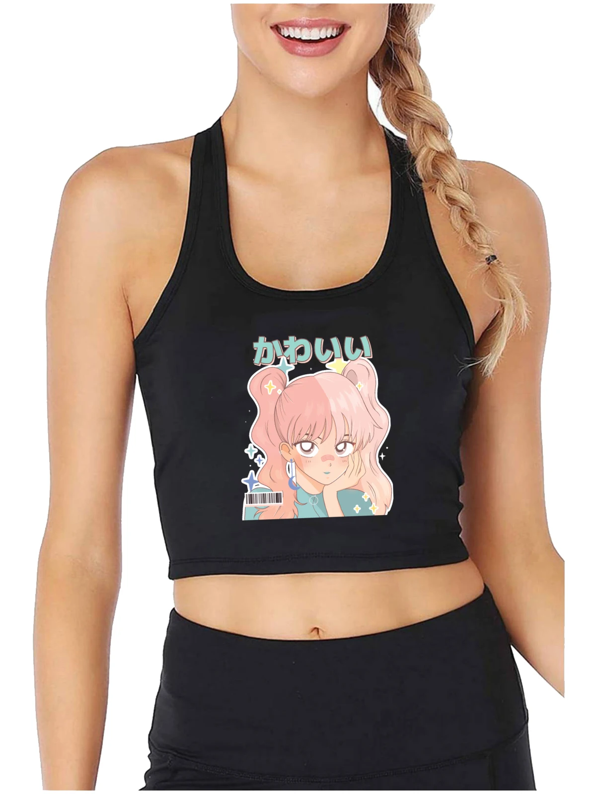 Manga Cover Style Anime E Girls Graphics Sexy Slim Fit Crop Top Kawaii Pastel Harajuku Printing Tank Tops Cotton Sports Camisole