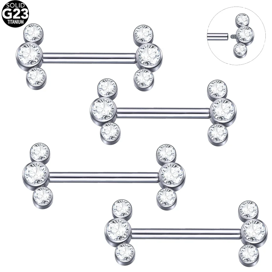 1PC Titanium 14G Internally Thread Zircon Nipple Barbell Ring CZ Bezel Set Nipple Tongue Earrings Piercings Sexy Women Jewelry