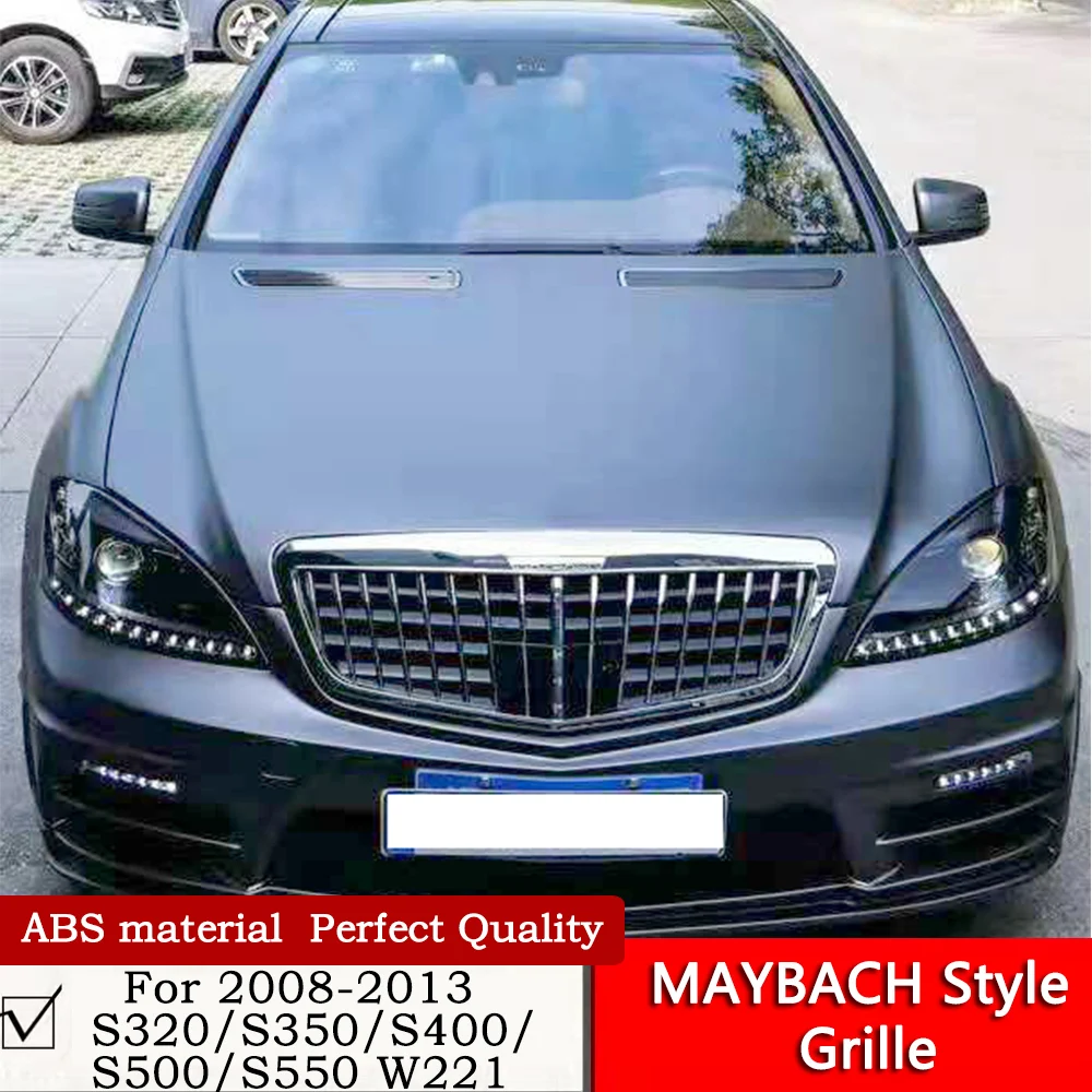 W221 S-Class MAYBACH Style Grille Glossy Black or Chrome Silver ABS Material S680 MAYBACH Vertical Bar Grille For 2008 to 2012