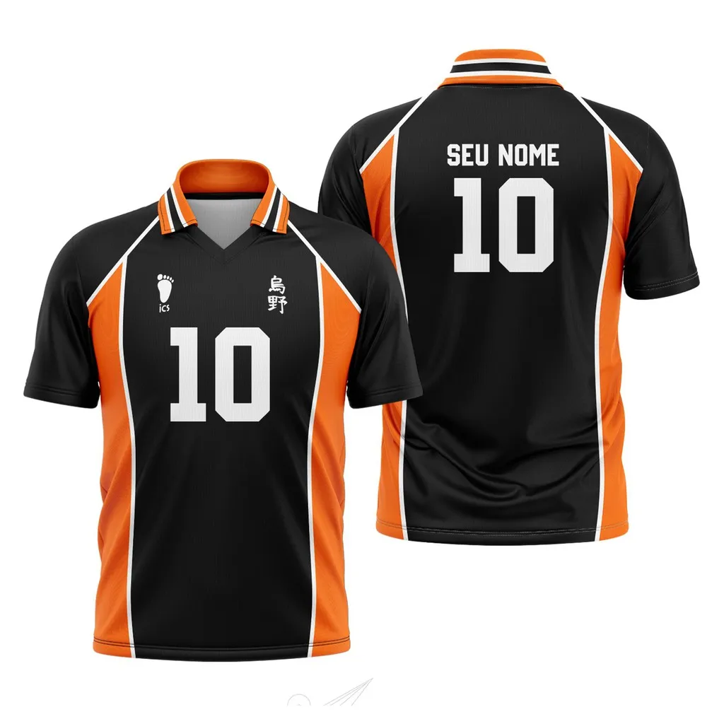 

Джерси команды Haikyuu Karasuno — черный/оранжевый дизайн # 10-й изготовленный на заказ ошейник-поло SEU NOME идеально подходит для любителей аниме и спорта
