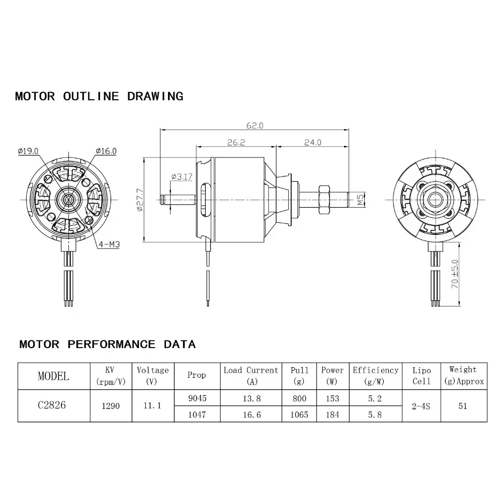 NEEBRC 2826 1290KV 2-4S Outrunner Brushless Motor 5mm for RC FPV Fixwing Plane Aircraft 1290 Propeller ESC Speed Controller Part