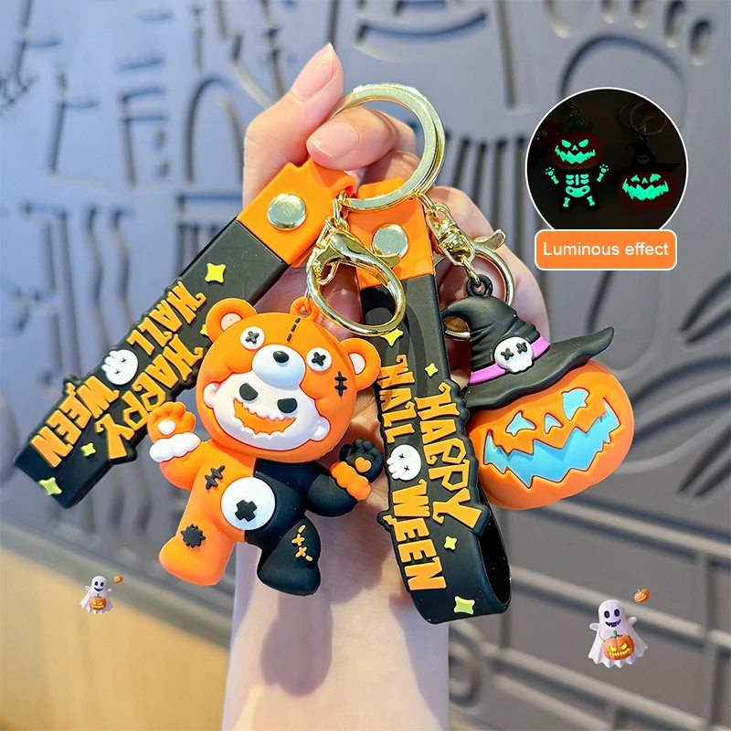 Porte-clés de dessin animé Shoous Halloween, modèle de crâne de Aliments, porte-clés pendentif en silicone, jouets de voiture, porte-clés de sac à dos, accessoires Kawaii