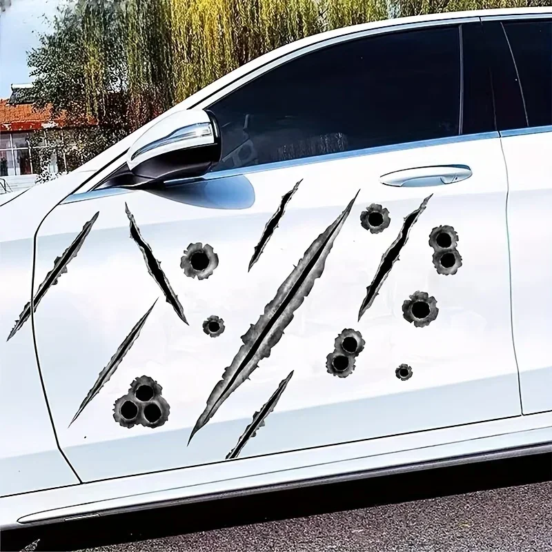 مجموعة واحدة من ملصقات بفتحة رصاصة وعلامة مخلب - فينيل مقاوم للماء واقعي لأجهزة الكمبيوتر المحمولة للمركبات - مثالية لتخصيص Elgy Battle Vibe