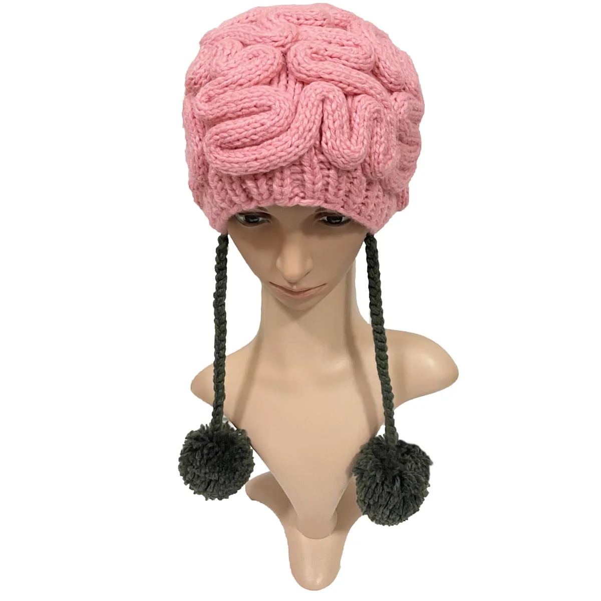 BomHCS Handmade Crochet Funny Brain Knitted Beanie Hanging Cap Unisex Pompom Warm Hat