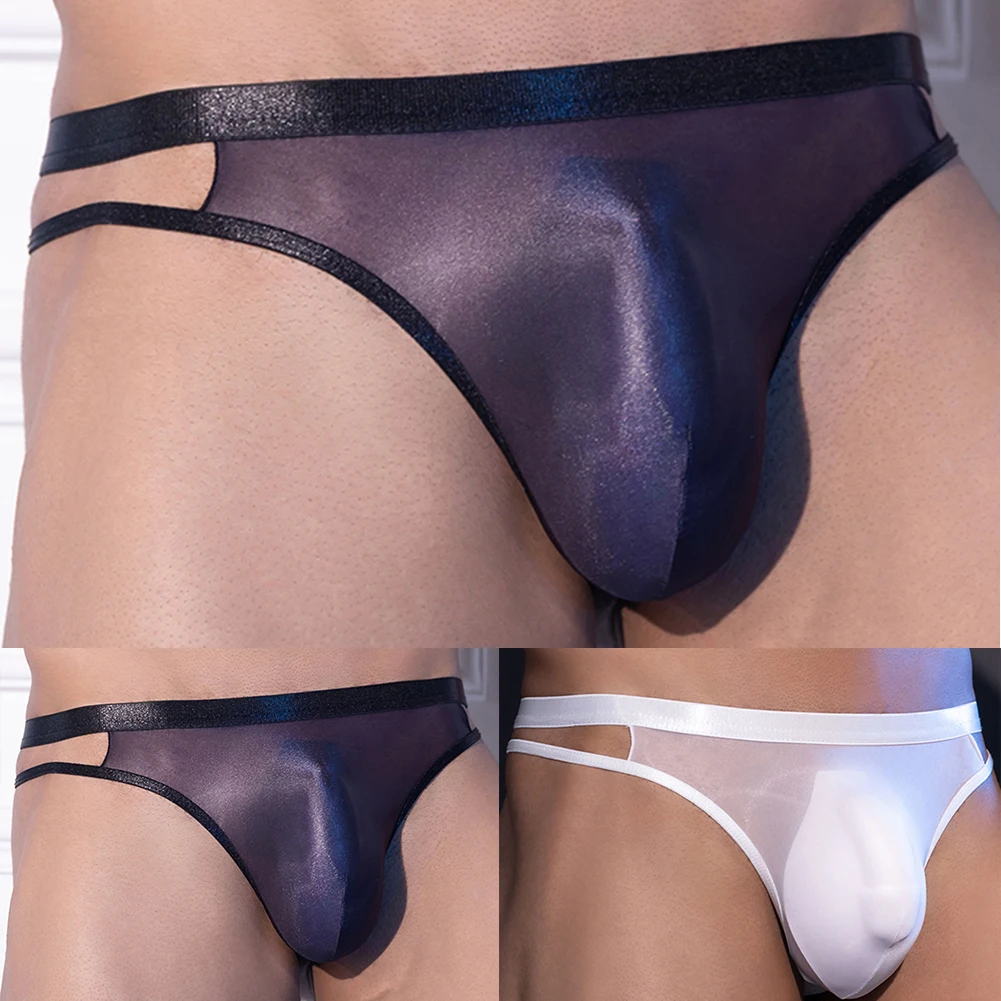 

Men Oil Shiny Glossy Male Sexy Panties Breathable Thong Stretch Soft Underwear Low Rise Femboy Pouch Briefs Quick Dry Underpants