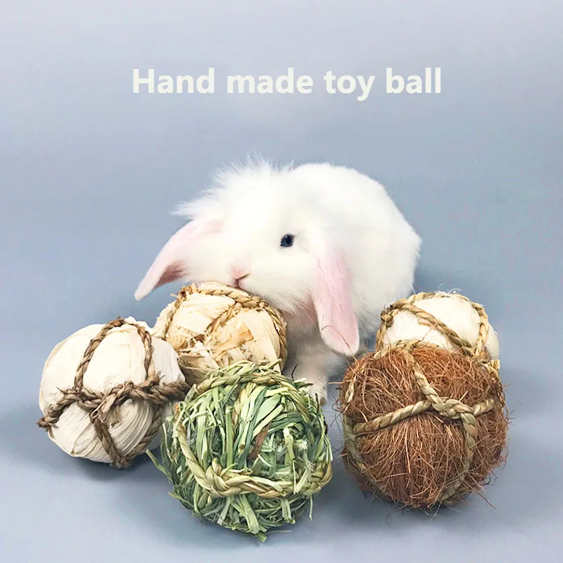 4/5 stücke Kauen geflochtenen Ball Meers chweinchen Kaninchen Hamster Kleintier spielen Haustier interaktive Kau spielzeug Naturrasen Ball Spaß Haustier Spielzeug – Detail 3