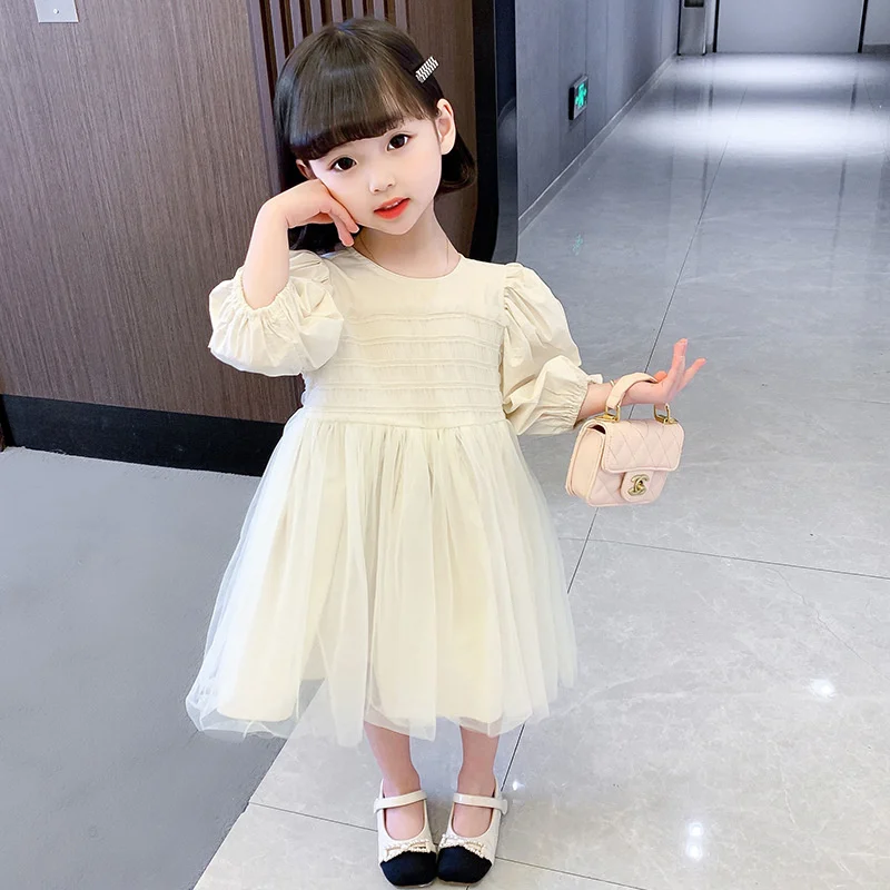 Girl Dress Kids Baby Party Birthday Evening Gown Cotton 2024 Beige Spring Autumn Outwear School Beach Flower Girl Dress Children