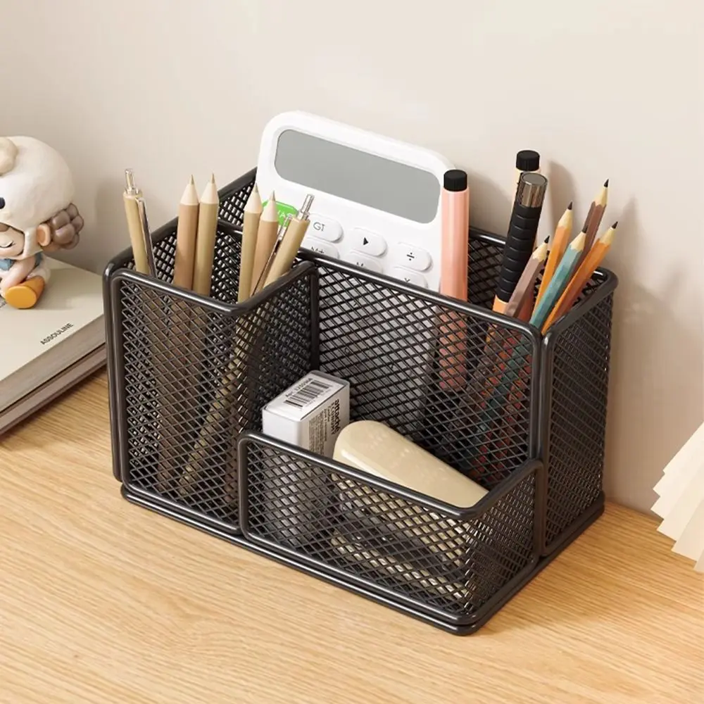 Metal Mesh Mesh Desk Organizer Carbon Steel Space-Saving Desktop Pen Holder Large Opening Easy Access Stationery Storage Rack