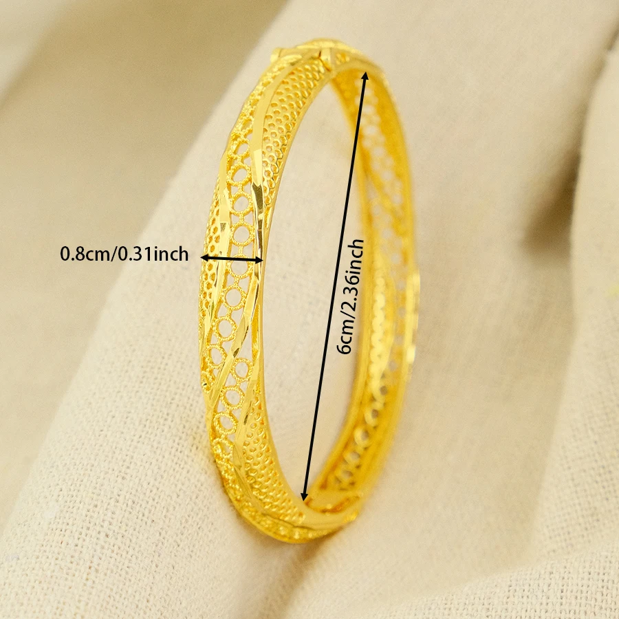 Dubai Twisted Hollow Fashion 24K Gold Plated Indian and African Copper Bracelet Charming Wedding Jewelry Luxury image 6