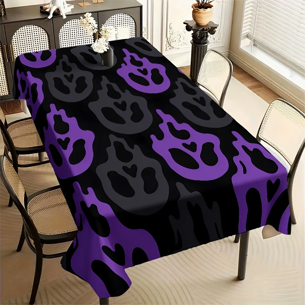 Spooky Skull Pattern Tablecloth Polyester Table Cover for Halloween Gothic Dining Decor Party Table Runner Centerpiece Rectangle