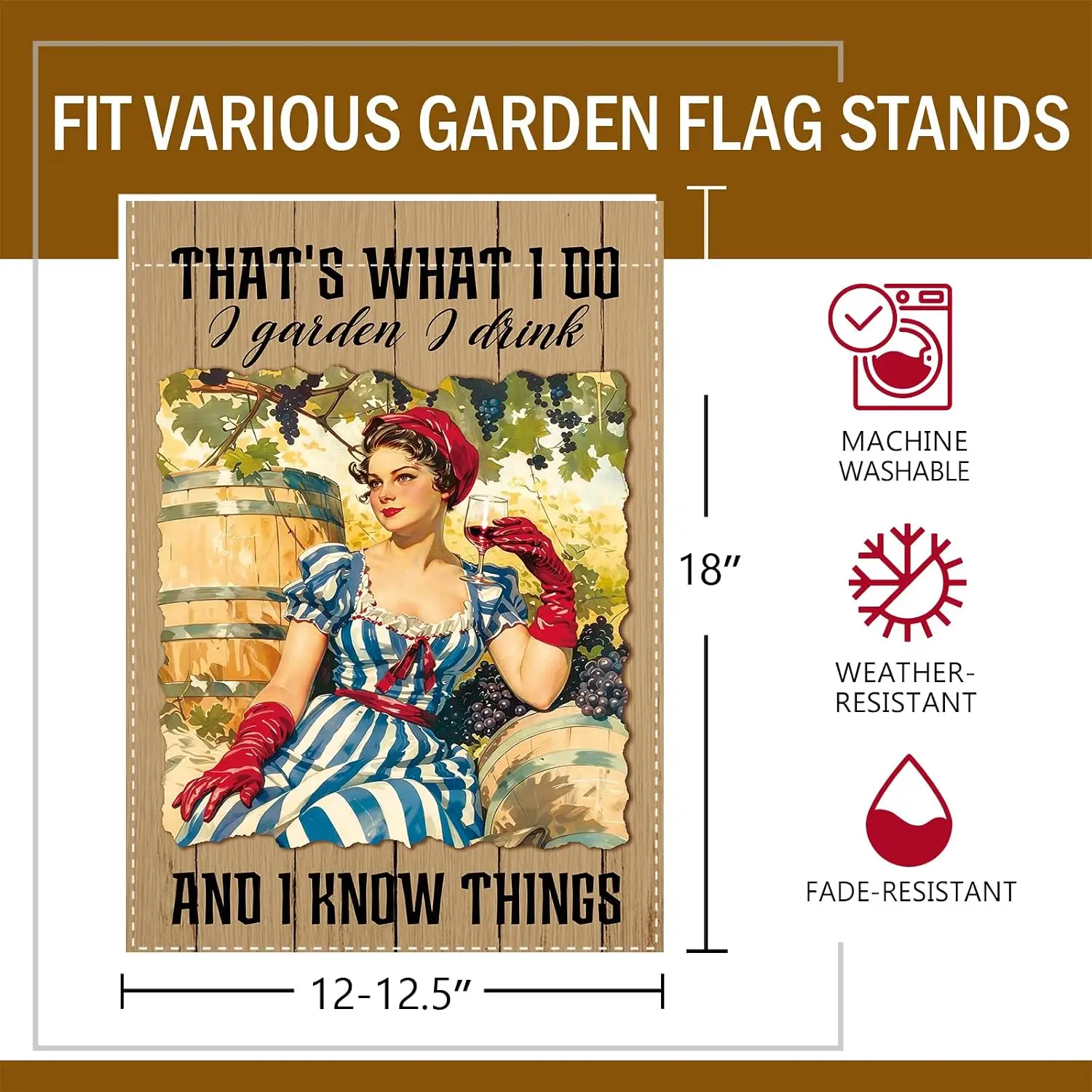 Funny Gardening Woman Garden Flag, That's What I Do I Garden I Drink And I Know Things Small Bar Pub Outdoor Yard Decora AAM