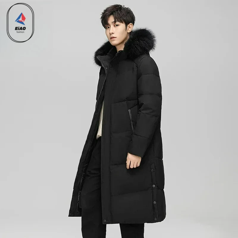 

Comxz Fashion Men Long Down Jacket Winter 2026 Brand Classic Fur Collar Hooded Duck Down Coat Snow Hiking Cold-proof Warm Parka