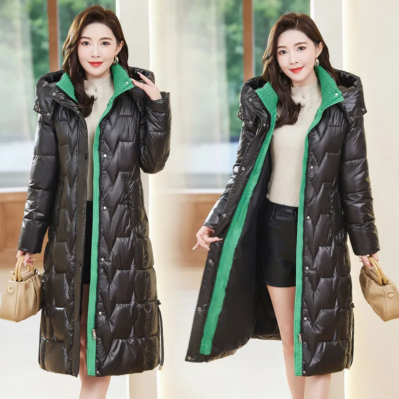 

Женская зимняя куртка, корейская свободная длинная однотонная куртка до колена с капюшоном, длинное утепленное хлопковое пальто в стиле хлеба