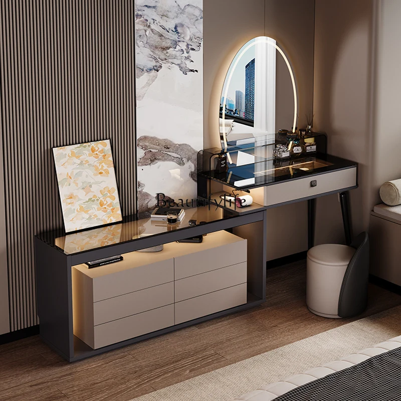 

02 Italian minimalist dresser chest cabinet integrated bedroom makeup table storage cabinet retractable