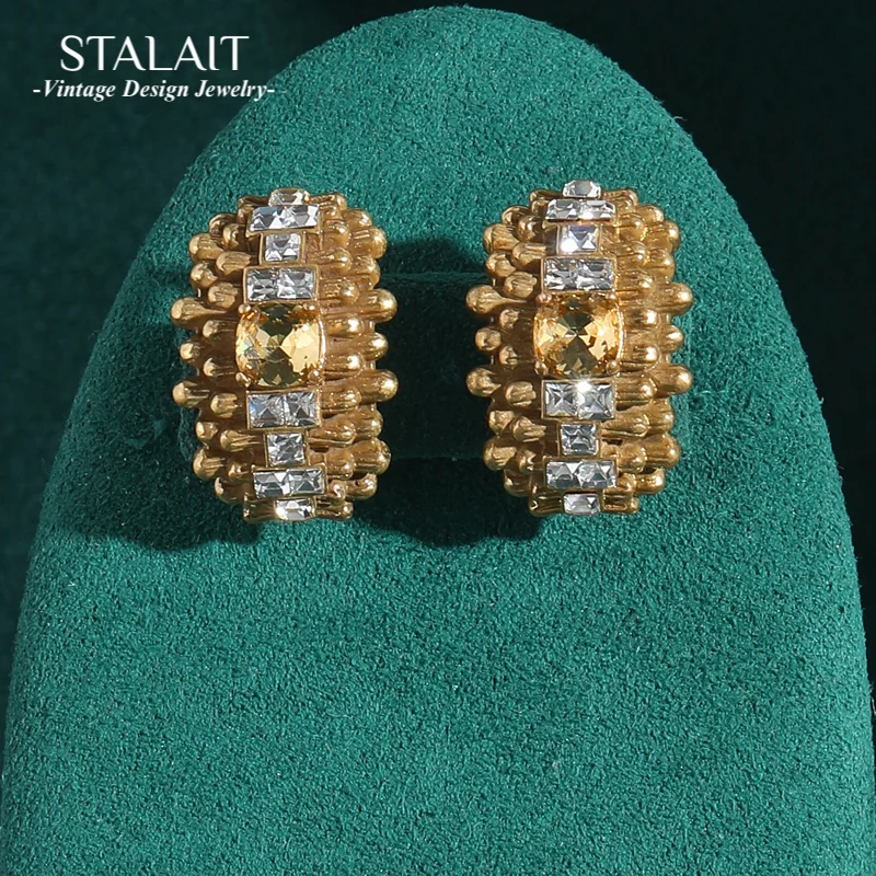 

Vintage Jewelry Gold Color Cubic Zirconia Stud Earrings For Woman Rivet Charm Luxury Statement Antique Accessories Fashion 2025