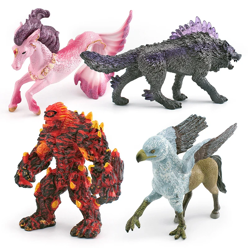 Simulation Of Western Mythological Beasts Model Fun Magma Golem Shadow Wolf Eagle Horse Winged Beast Seahorse Elf Ornaments Toys