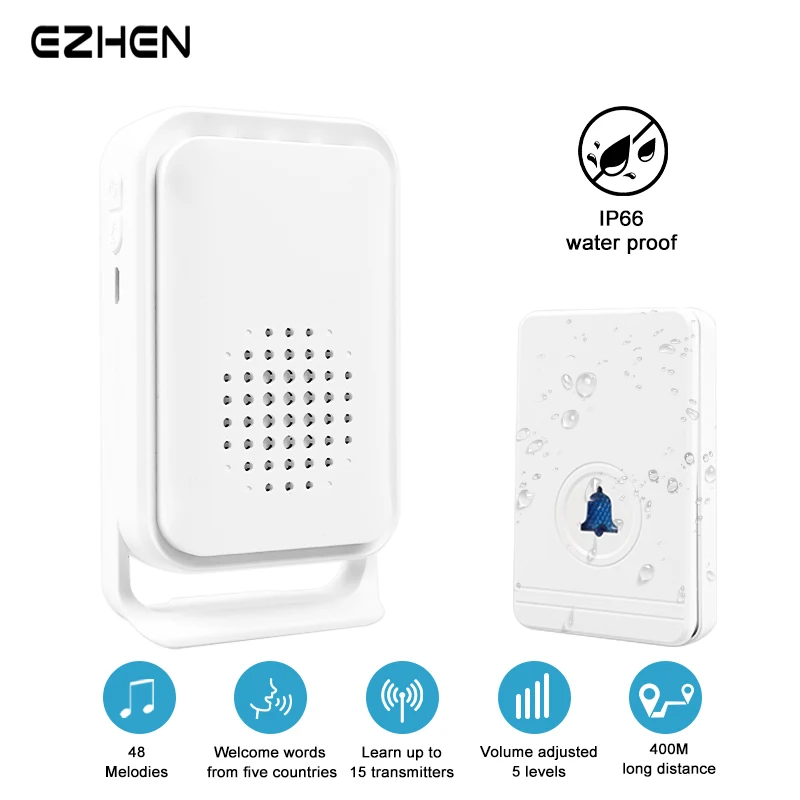 

Беспроводной дверной звонок, умный приветствующий дверной звонок, водонепроницаемый телефон, звонок, вибрирует при тишине, 30 песен, домашние приветственные звонки, пейджер для пожилых людей