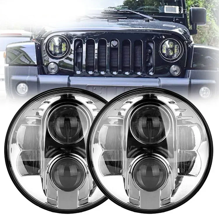 For Lada Niva 4x4 7'' Led Headlight H4 High Low Beam Round Cars Running Lights Headlamp for Jeep Wrangler JK Land Rover Defend