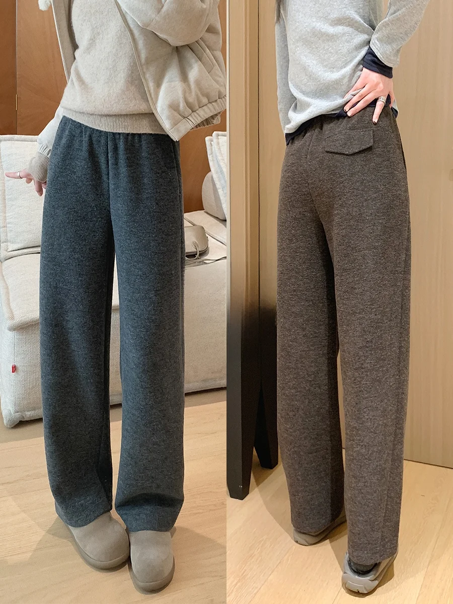 

Thick Knit Wool Pants Casual Wide Leg Trousers Women's High Waist Polyester Fiber Blend Warm Casual Fashion Spring Season