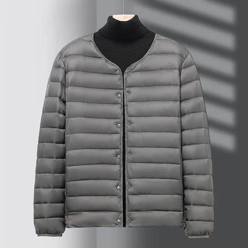 Men V Neck Lightweight Quilted Padded Coat Thin Warm Inner Liner Jacket Casual Male Autumn Winter Outerwear