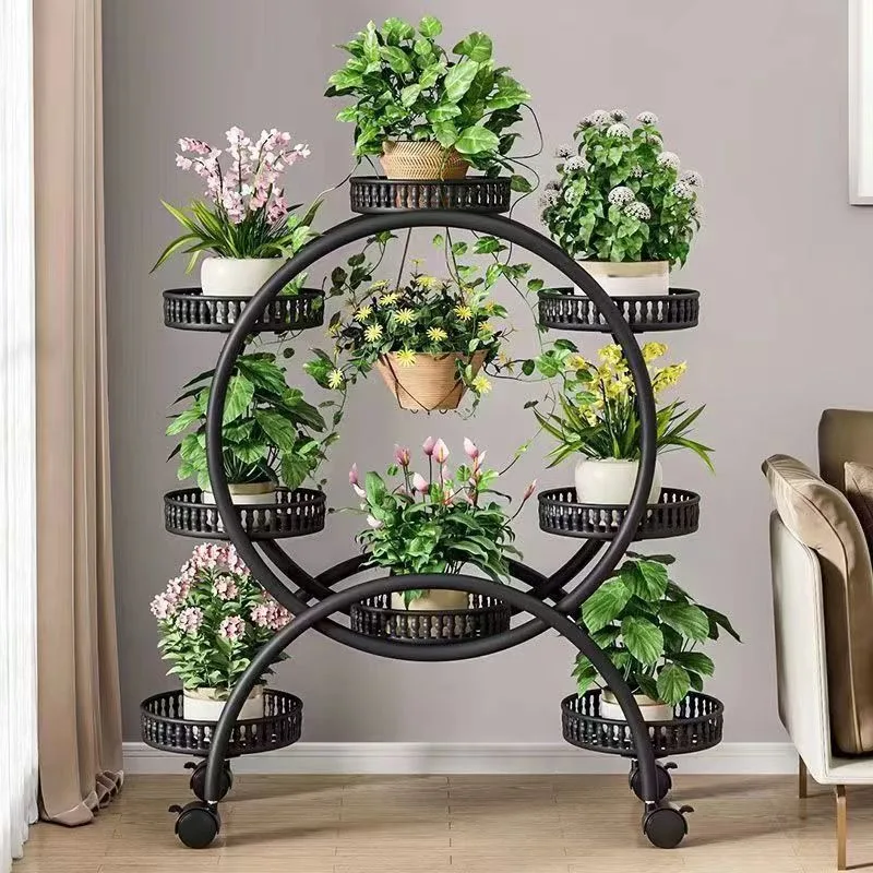 Flower Rack, Indoor Storage Rack, Wrought Iron Multi-layer Wheeled Floor-standing Pohos Flower Pot Rack,Home Living Room Balcony