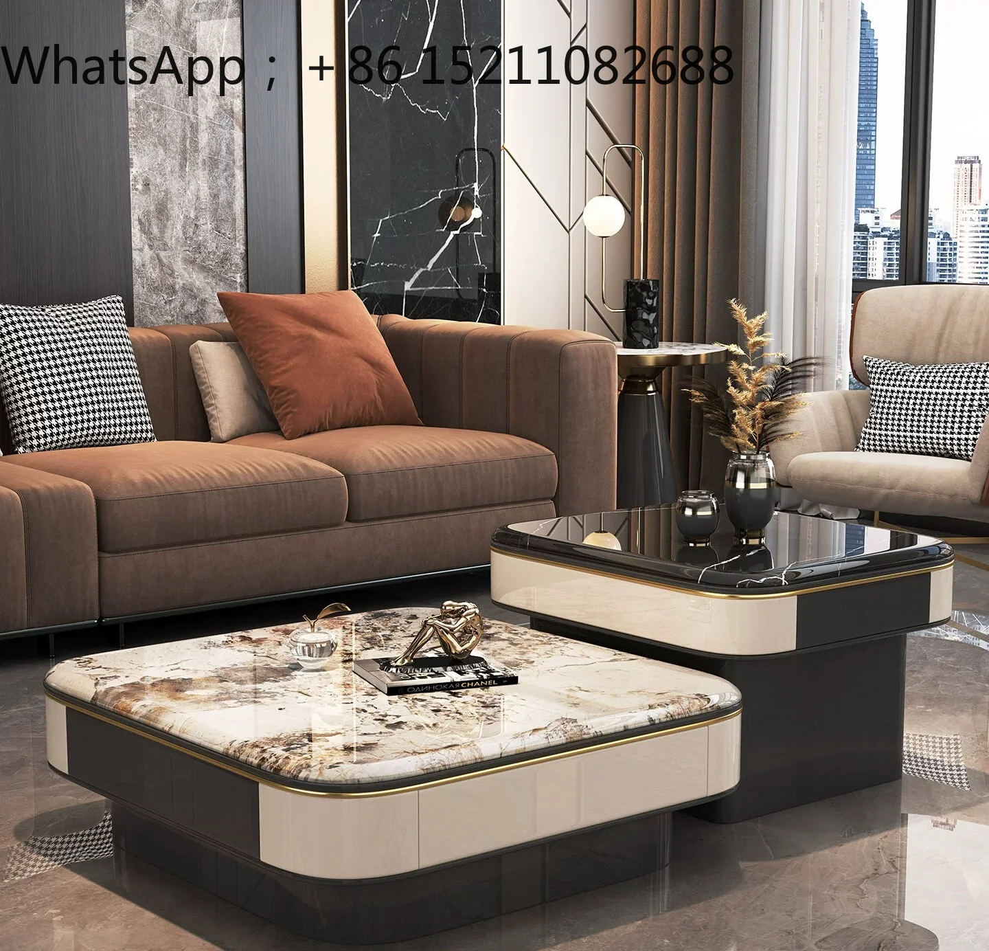 SCY light luxury coffee table combination living room home marble modern simple high and low square coffee table