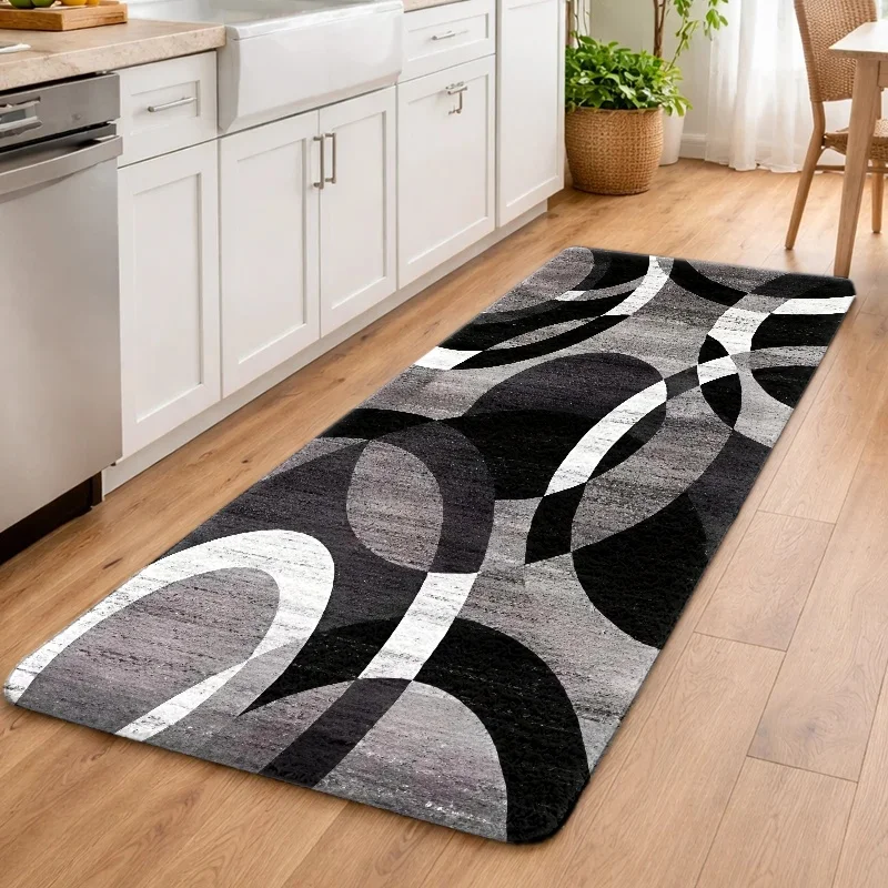 Abstract Geometric Circle Pattern Area Rug Modern Black White Gray Neutral Living Room Hallway Mat Floor Covering Decor Accent