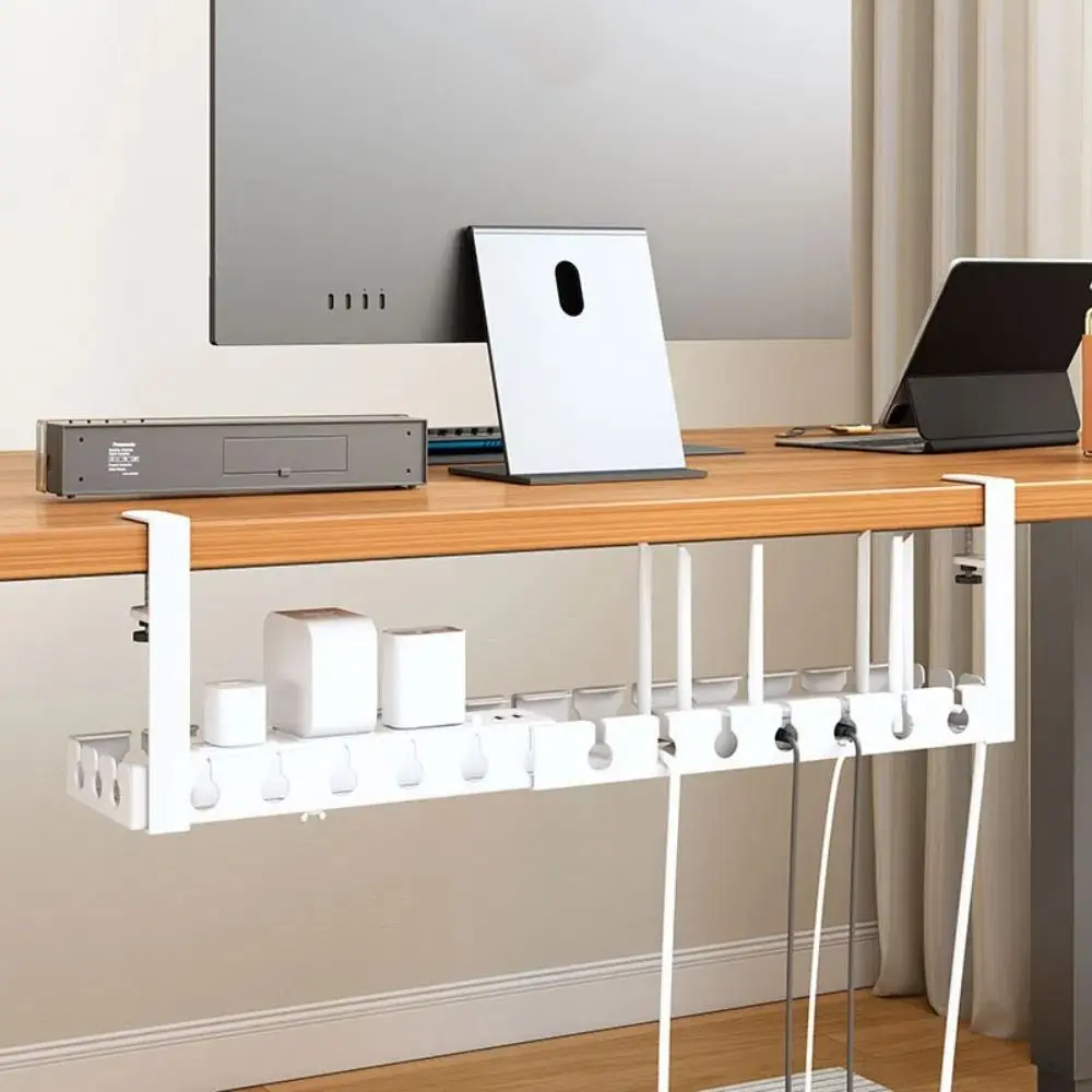 Extendable Under Desk Cable Management Tray Sturdy Space Saving Cord Hider Raceway Adjustable Clamps No Drilling Cable Tray