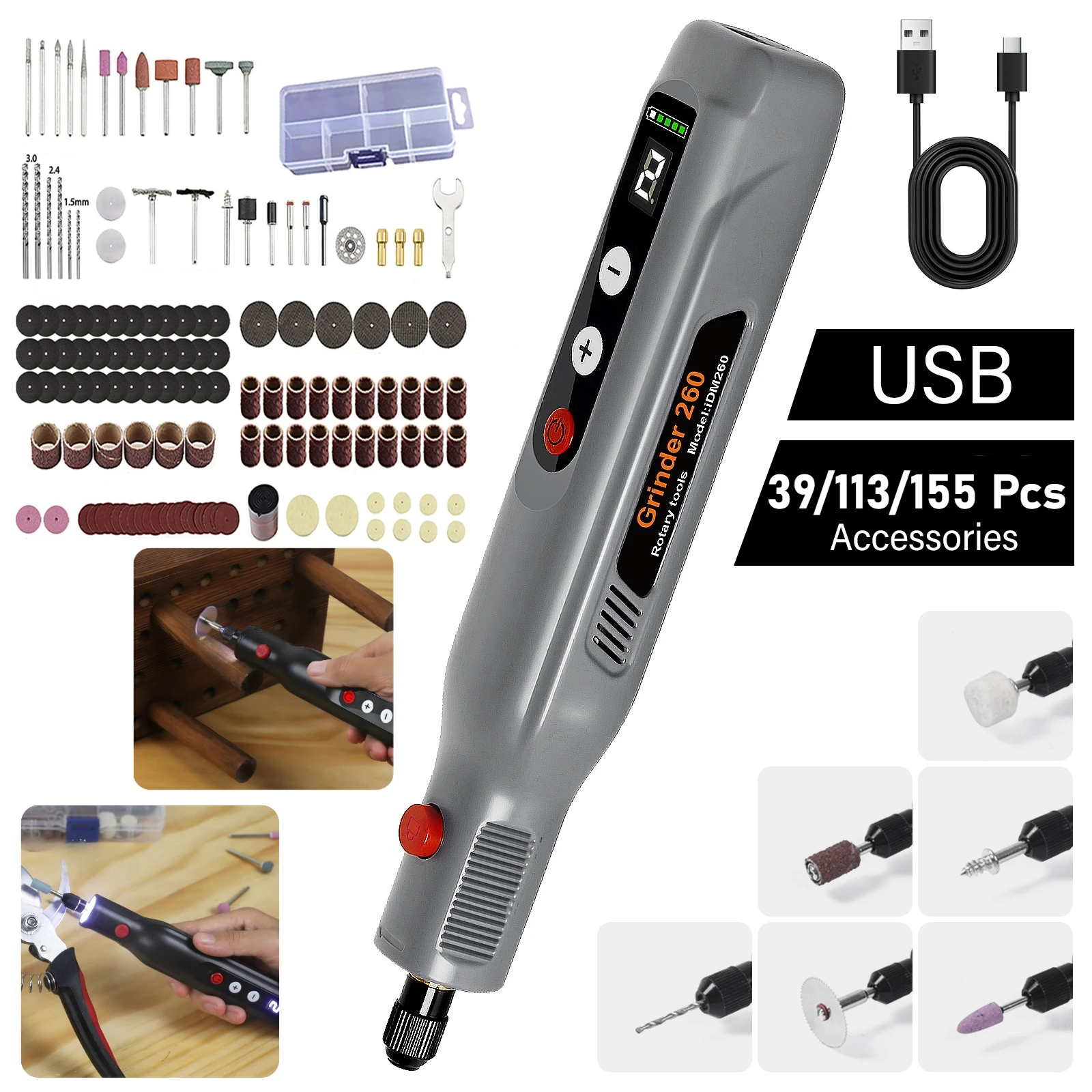 Mini Cordless Rotary Tool Kit 5-Speed Engraving Sanding Tool Compact Rotary Tool for Resin Craft Polishing Drilling DIY Projects