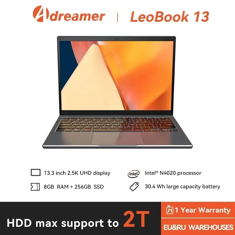 Adreamer Laptop 8GB RAM 1TB SSD Computer 13.3-inch Intel Notebook 2560X1600 Resolution Celeron N4020 Portable Computer