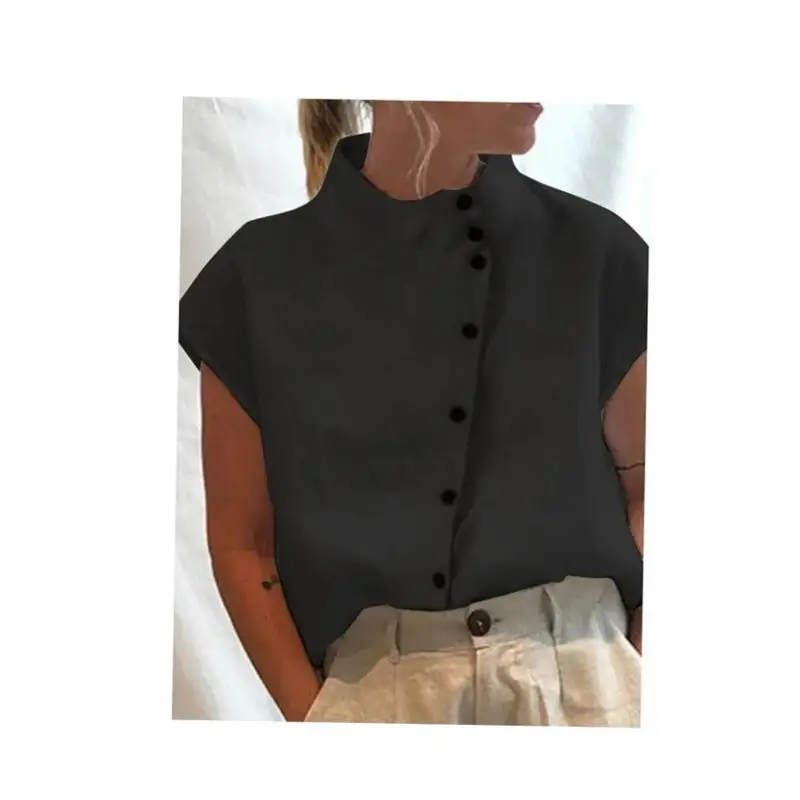 ياقة واقفة من القطن والكتان للسيدات كاجوال irt مريحة من ألياف البوليستر غير قابلة للتشوه