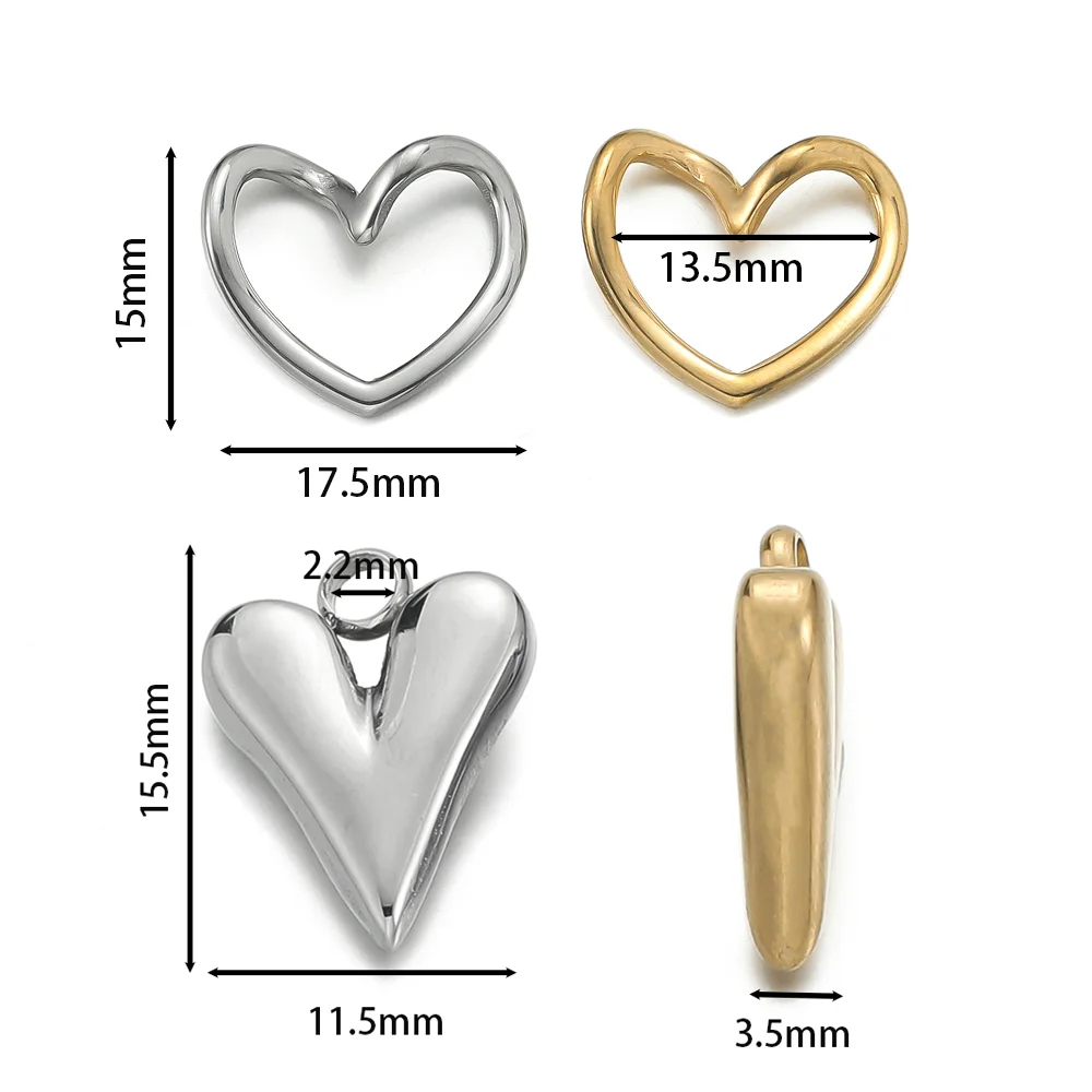 5pcs/lot Stainless Steel Love Heart Shape Charms Pendants for Handmade DIY Jewelry Necklace Earring Making Accessories
