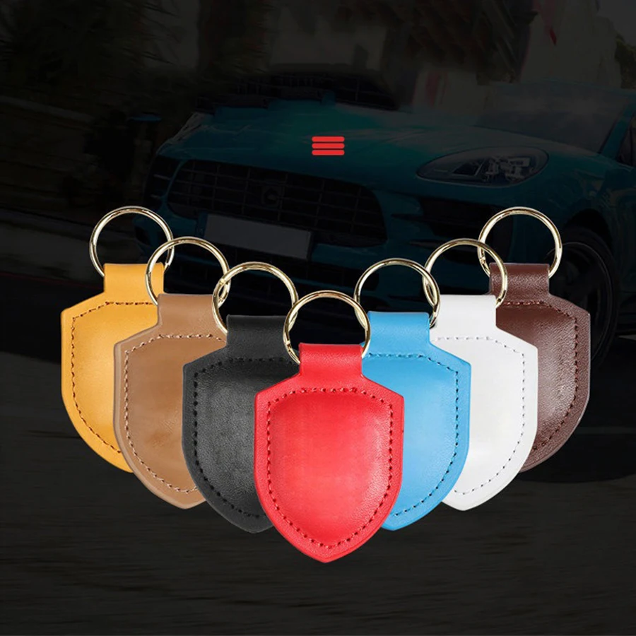Premium Shield Leder-Schlüsselanhänger mit Metall-Logo für 901 904 917 918 964 993 996 997 991 992 – Anti-Verlust-Schlüsselring für Autozubehör – Detail 1