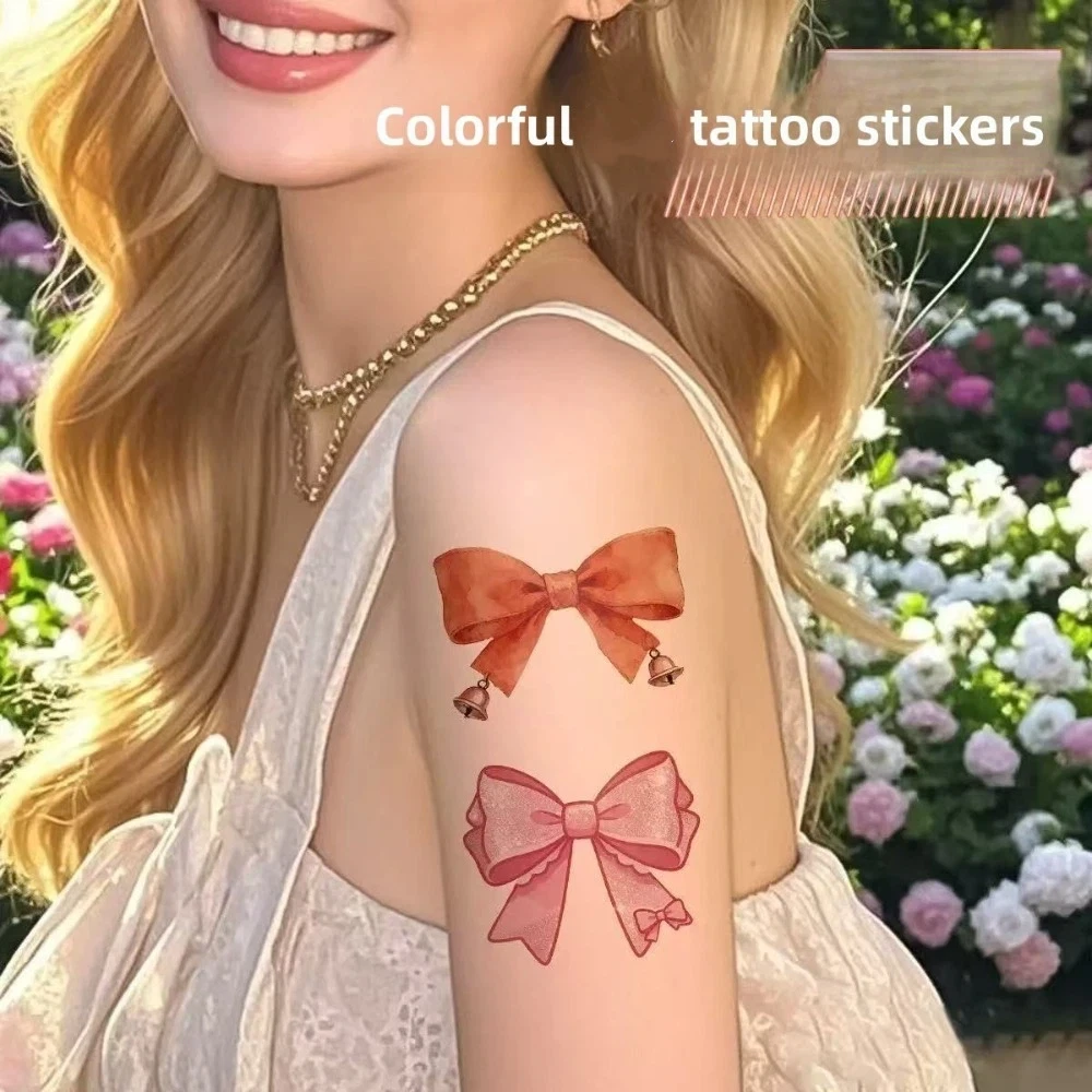 Arm Leg Facial Art Colorful Bow Tattoo Stickers Waterproof Love Heart Face Temporary Tattoos Pink Bowknot Ribbon Disposable